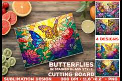 Cutting Board Design with Stained Glass Style Butterfly PNG Product Image 1