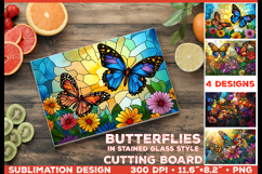 Cutting Board Design with Stained Glass Style Butterfly PNG Product Image 1