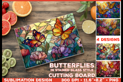 Cutting Board Design with Stained Glass Style Butterfly PNG Product Image 1