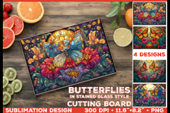 Cutting Board Design with Stained Glass Style Butterfly PNG Product Image 1
