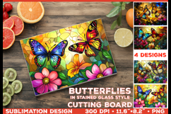 Cutting Board Design with Stained Glass Style Butterfly PNG Product Image 1