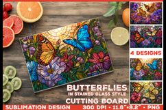 Cutting Board Design with Stained Glass Style Butterfly PNG Product Image 1