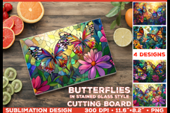 Cutting Board Design with Stained Glass Style Butterfly PNG Product Image 1