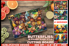 Cutting Board Design with Stained Glass Style Butterfly PNG Product Image 1