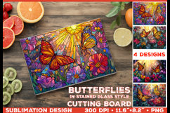 Cutting Board Design with Stained Glass Style Butterfly PNG Product Image 1