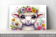 Cute Lamb Cutting Board. Lamb Flowers Cutting Board Design Product Image 1