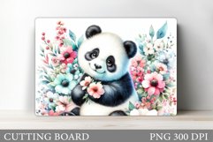 Cute Panda Cutting Board. Panda Flowers Cutting Board Product Image 1