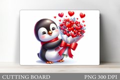 Cute Penguin Cutting Board. Valentines Cutting Board Design Product Image 1