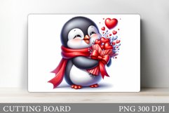 Cute Penguin Cutting Board. Valentines Cutting Board Design Product Image 1