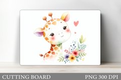 Cute Giraffe Cutting Board. Giraffe Flowers Cutting Board Product Image 1