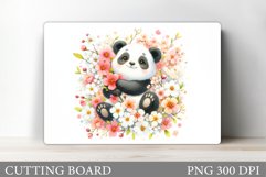 Cute Panda Cutting Board. Panda Flowers Cutting Board Product Image 1