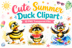Cute Summer Duck Clipart, Watercolor Duck PNG Product Image 1