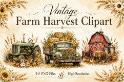 Vintage Farm Harvest Clipart PNG, Rustic Tractor Watercolor Product Image 1
