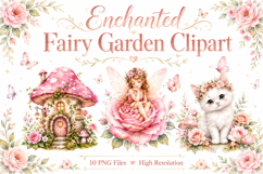 Enchanted Fairy Garden Clipart PNG, Pink Watercolor Fairy Gr Product Image 1