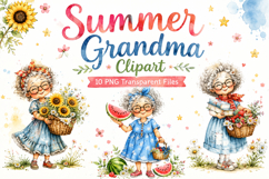 Summer Grandma Clipart, Cute Watercolor Grandma PNG Product Image 1