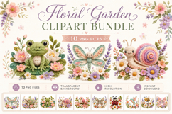 Floral Garden Clipart Bundle, Cute Spring Animal PNG Product Image 1