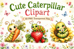 Cute Caterpillar Clipart, Watercolor Caterpillar PNG Product Image 3