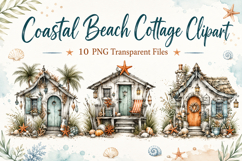 Coastal Beach Cottage Clipart, Watercolor Seaside House Product Image 1