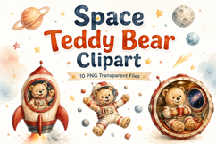 Space Teddy Bear Clipart, Cute Astronaut Bear PNG Product Image 1