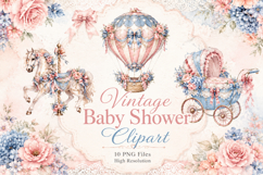 Vintage Baby Shower Clipart PNG, Pastel Floral Baby Girl Product Image 1