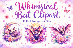 Whimsical Bat Clipart, Cute Floral Bat PNG Product Image 1