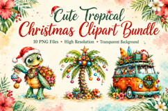Cute Tropical Christmas Clipart Bundle, Watercolor Summer Product Image 1