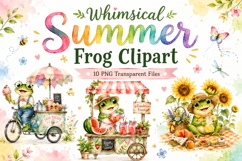 Whimsical Summer Frog Clipart, Cute Frog PNG Product Image 1