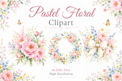 Pastel Floral Clipart PNG, Watercolor Flower Graphics Product Image 1