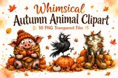 Whimsical Autumn Animal Clipart, Cute Fall Animal PNG Product Image 1
