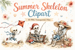 Summer Skeleton Clipart, Cute Beach Skeleton PNG Product Image 1