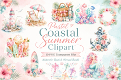 Pastel Coastal Summer Watercolor Clipart Bundle Product Image 1