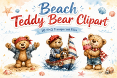Beach Teddy Bear Clipart, Cute Summer Bear PNG Product Image 1
