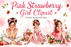 Pink Strawberry Girl Clipart, Cute Watercolor Gir Product Image 1