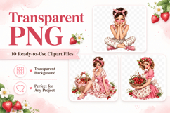Pink Strawberry Girl Clipart, Cute Watercolor Gir Product Image 2