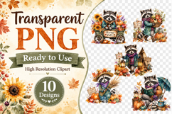 Cute Autumn Raccoon Clipart Bundle, Watercolor Fall Raccoon Product Image 2