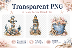 Coastal Nautical Clipart, Watercolor Beach PNG Product Image 2