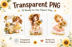 Sunflower Girl Clipart, Cute Watercolor Girl PNG Product Image 2