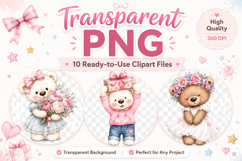 Cute Birthday Teddy Bear Clipart, Pink Bear PNG Product Image 2