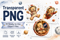 Space Teddy Bear Clipart, Cute Astronaut Bear PNG Product Image 2