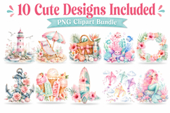 Pastel Coastal Summer Watercolor Clipart Bundle Product Image 2