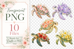 Floral Sea Turtle Clipart PNG, Watercolor Turtle Graphics Product Image 2