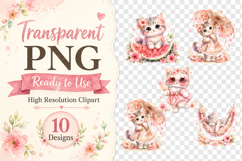 Cute Summer Kitten Clipart Bundle, Watercolor Cat PNG Product Image 2