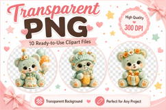 Mint Green Birthday Teddy Bear Clipart, Cute Bear PNG Product Image 2