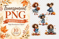Cute Autumn Girl Clipart Bundle, Watercolor Fall Girl PNG Product Image 2