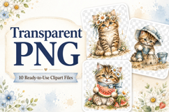 Cute Summer Kitten Clipart, Watercolor Cat PNG Product Image 2