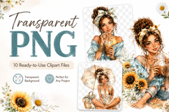 Blue Floral Girl Clipart, Cute Watercolor Girl PNG, Boho Flo Product Image 2
