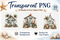 Coastal Beach Cottage Clipart, Watercolor Seaside House Product Image 2