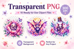 Whimsical Bat Clipart, Cute Floral Bat PNG Product Image 2