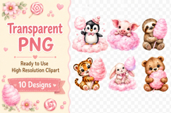 Cute Cotton Candy Animal Clipart Bundle, Sweet Animal PNG Product Image 2