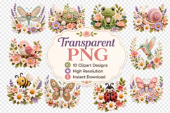 Floral Garden Clipart Bundle, Cute Spring Animal PNG Product Image 2